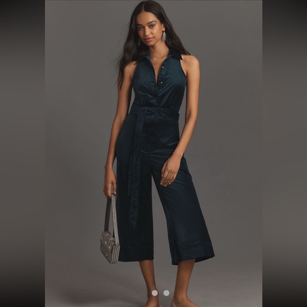 Maeve Velvet Halter Crop Jumpsuit